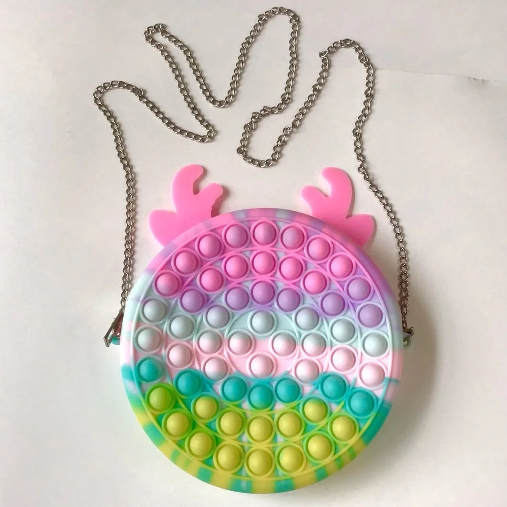 Pop-It Fidget Purse Sensory Push Bubble Rainbow Crossbody Shoulder Bag Chain Zip